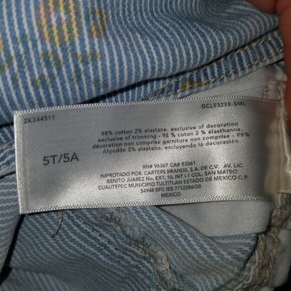 VTG OshKosh Floral Shortalls 5T Toddler Girl Shorts Overalls Blue Stripes FADING - Picture 8 of 8